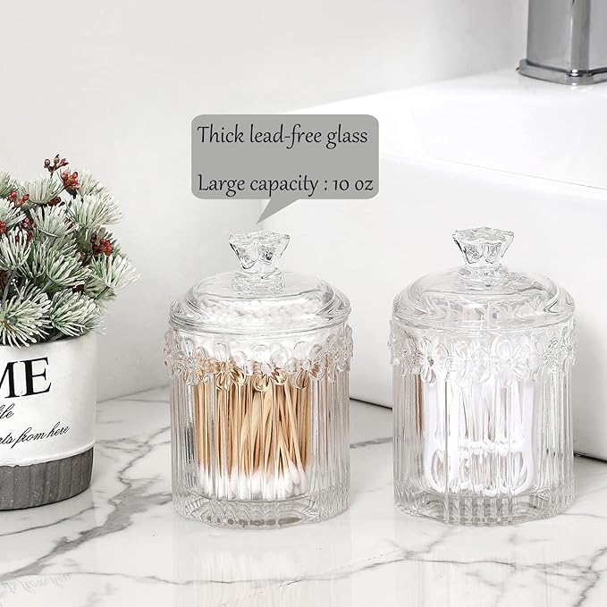 rejomiik 2 Pack Qtip Holder Glass Apothecary Jars - Image 2