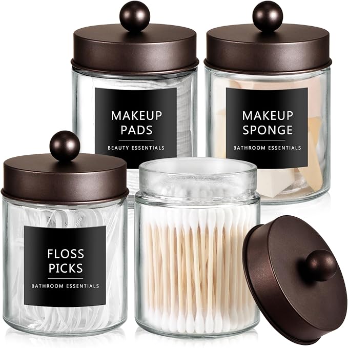 SheeChung Qtip Dispenser Holder 4pcs, Glass Apothecary Jars by SheeChung