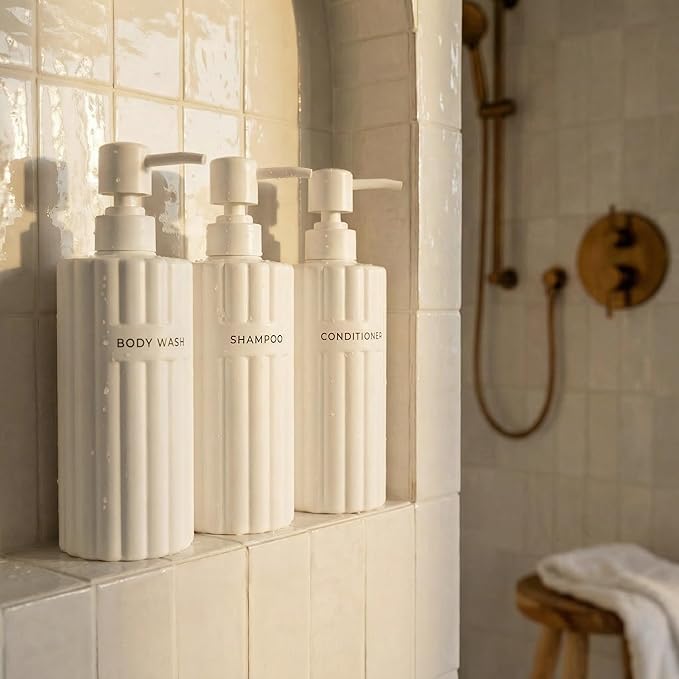 Stylish Shampoo and Conditioner Dispenser Set of 3 by KIBAGA