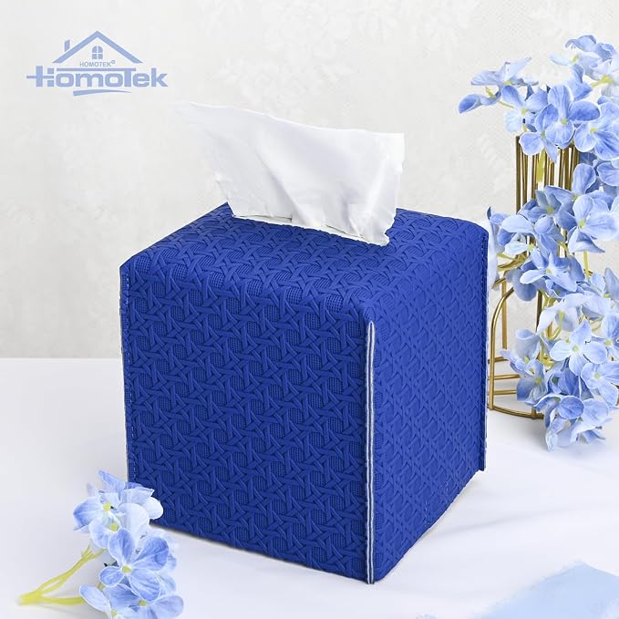 HOMOTEK 2 Pack Tissue Box Cover, Square PU Leather Tissue Holder, Decorative - Image 5