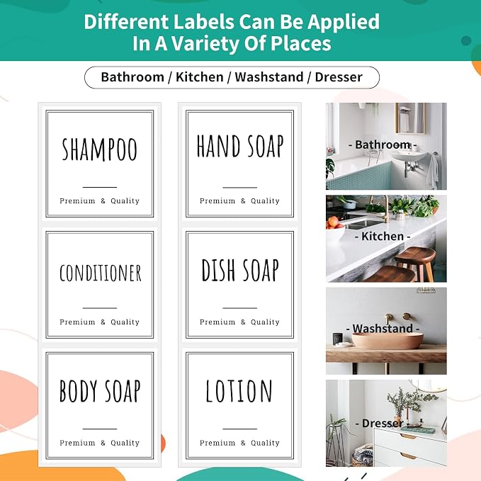 Segbeauty Bathroom Labels for Soap Dispenser, Reusable Shampoo Conditioner Hand - Image 6
