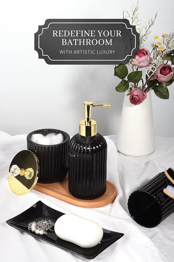 Designer Black Glass Bathroom Accessories Sets - Image 4