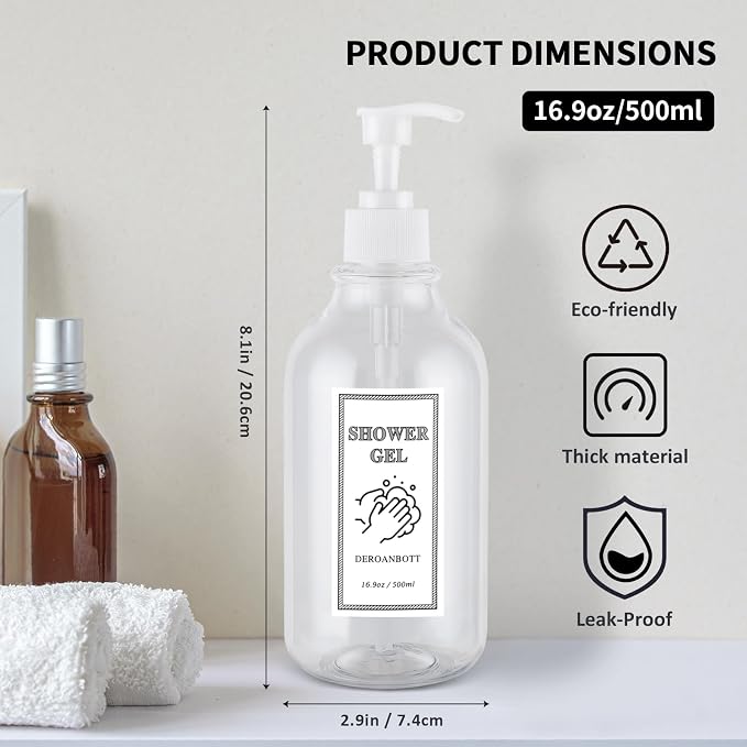 Shampoo and Conditioner Dispenser, Refillable Plastic Shampoo Pump Bottles - Image 6