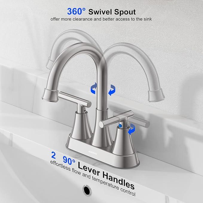 Bathroom Faucets for Sink 3 Hole, Hurran 4 inch Brushed Nickel Bathroom Sink - Image 3