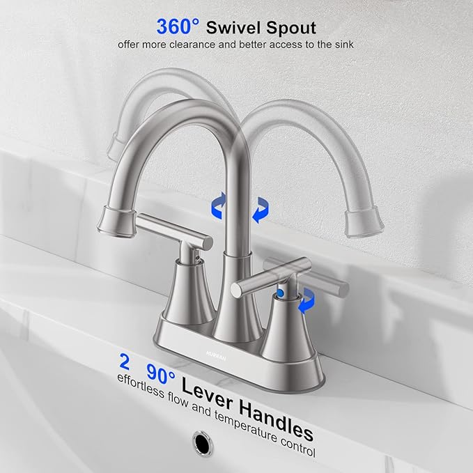 Bathroom Faucets for Sink 3 Hole, Hurran 4 inch Brushed Nickel Bathroom Sink - Image 3