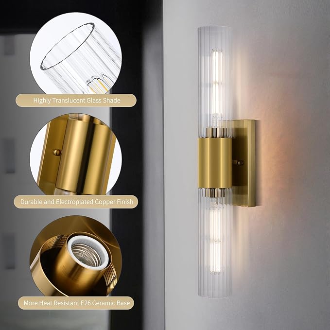 21" Gold Bathroom Sconces Set of 2, Modern Wall Sconces Set of Two - Image 4