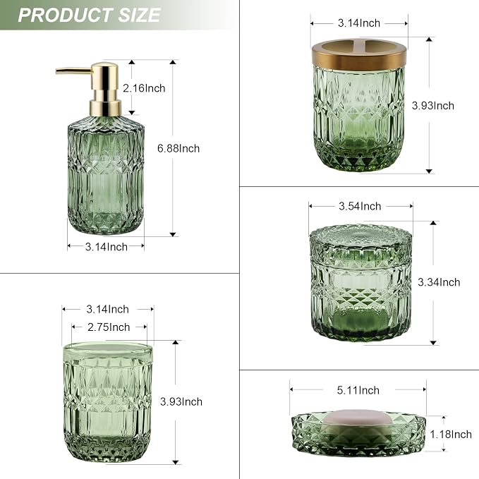 Green Bathroom Accessories Set, Soap Dispenser, Soap Dish, Toothbrush Holder Set - Image 6