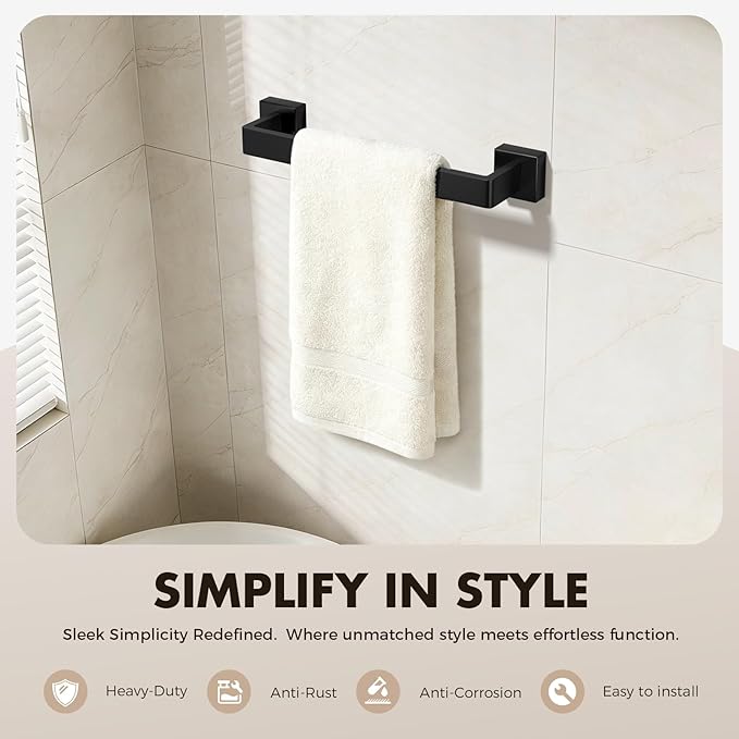 Bathroom Accessories Towel Bar Set: 10 Pieces Matte Black Bathroom Hardware - Image 2