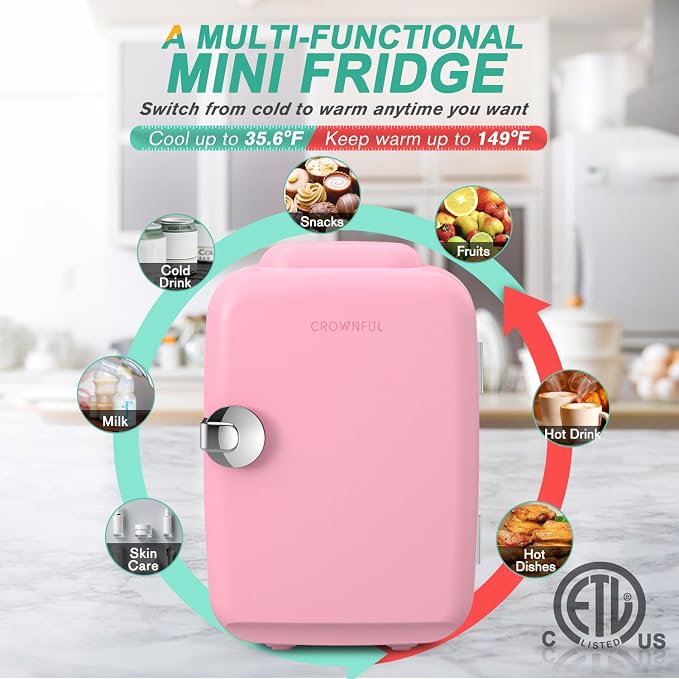 CROWNFUL Mini Fridge, 4 Liter/6 Can Portable Cooler and Warmer Personal - Image 3