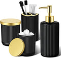 Matte Black and Gold Bathroom Accessories Set, 4 Pack Glass Bath Accessory Sets by RYTOXILOBrightenUpYourHome