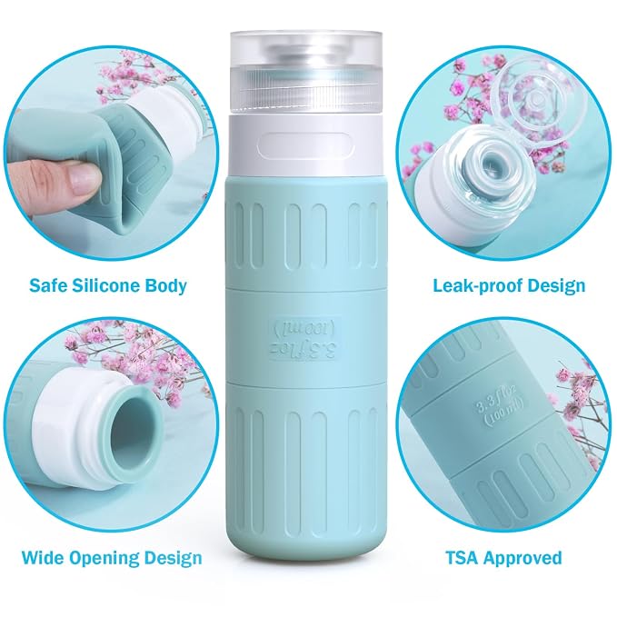 GLAMFIELDS Travel Bottles for Toiletries, TSA Approved 3.3oz Size LeakProof - Image 3