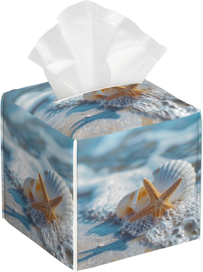 Shells Starfish on Beach Tissue Box Cover Square, Summer Ocean Shells Starfish by sndheke