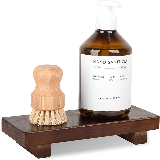 Bathroom Counter Organizer Wood Pedestal Stand Farmhouse Decorative Tray Soap by zoocatia