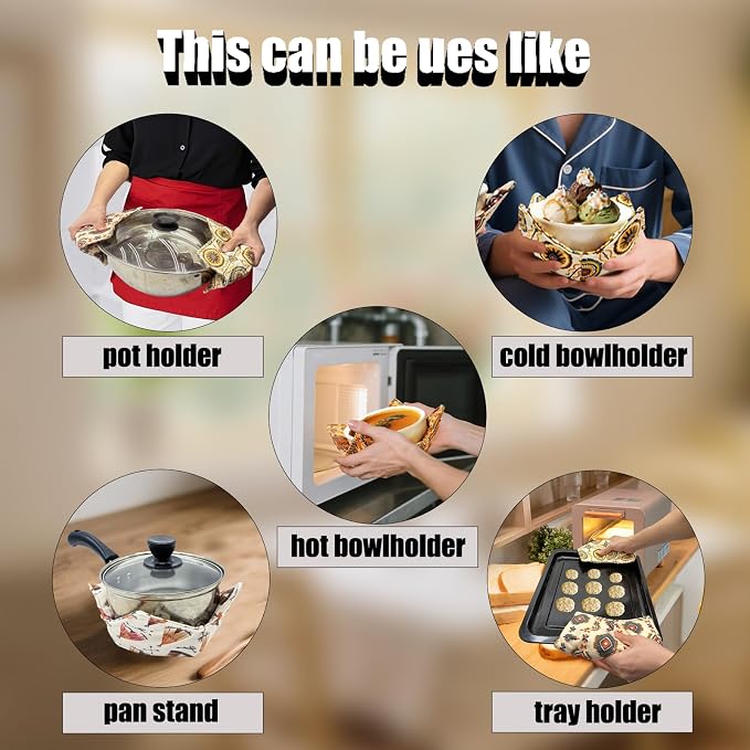 Cotton Microwavable Bowl Cozy ，Set of 6，Microwave-Safe Hot Bowl Holders - Image 4