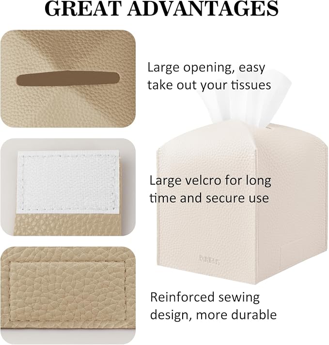 Tissue Box Cover Holder Square Tissue Cube Cover PU Leather Tissue Organizer - Image 5