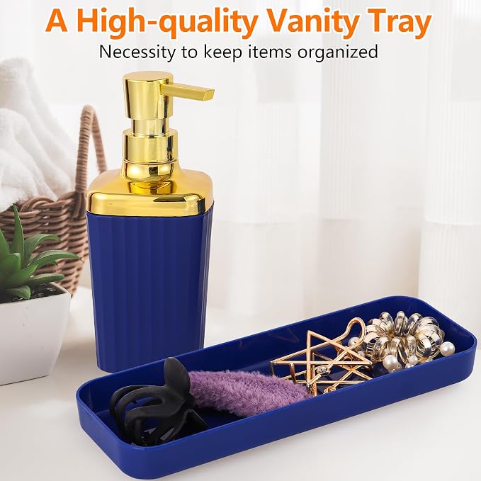 Bathroom Accessory Set, 9 Pieces Navy Blue Bathroom Accessories Set - Image 5