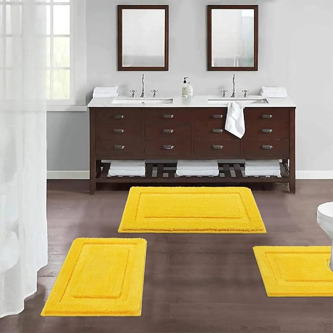 SHACOS Yellow Fall Bathroom Rugs Sets 3 Piece, Soft Fluffy Water Absorbent Bath - Image 2