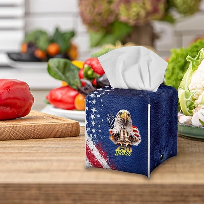 American 250 Years Tissue Box Holder Waterproof PU Leather Square Tissue Box - Image 5