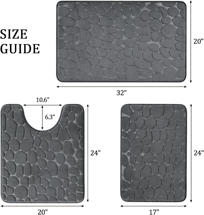 YIHOUSE Bathroom Rugs Mat Set 3 Piece Dark Grey, Memory Foam Bath Mats Sets - Image 2