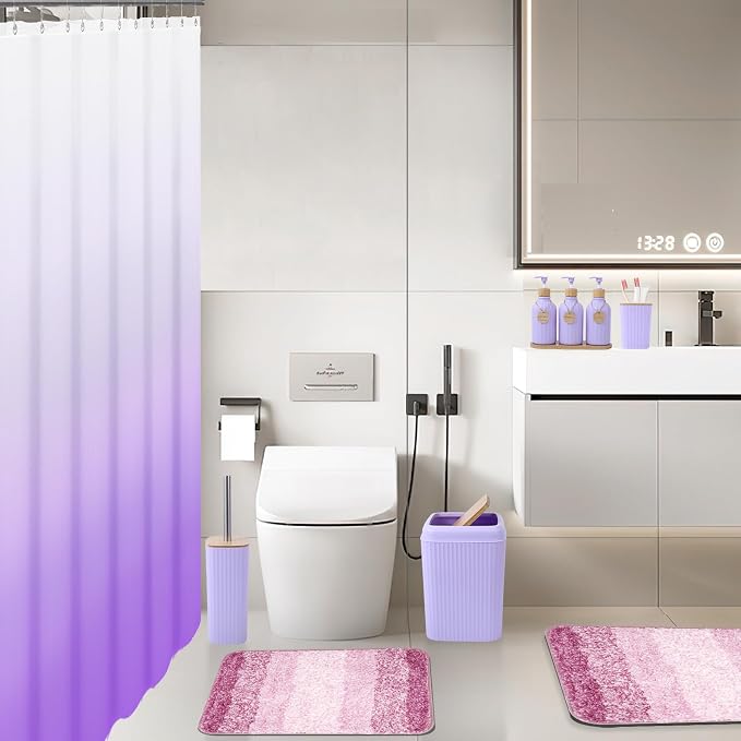 32PCS Bathroom Sets with Shower Curtain and Rugs Purple Bathroom Accessories - Image 6