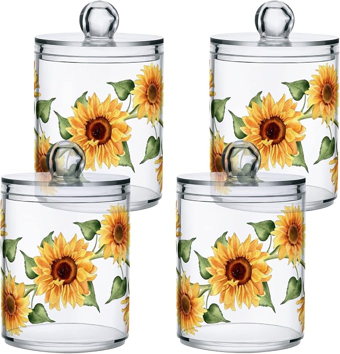 2 Pack Qtip Holder Dispenser for Cotton Ball Sunflower Wreath Cotton Swab Round - Image 3