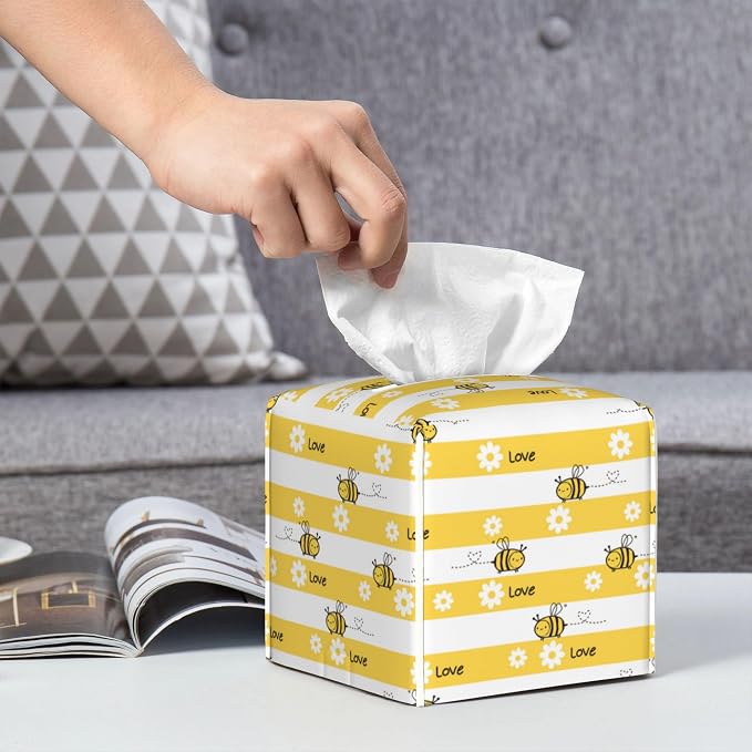 Cute Bees and Daisy Flowers Tissue Box Cover Square - Image 6