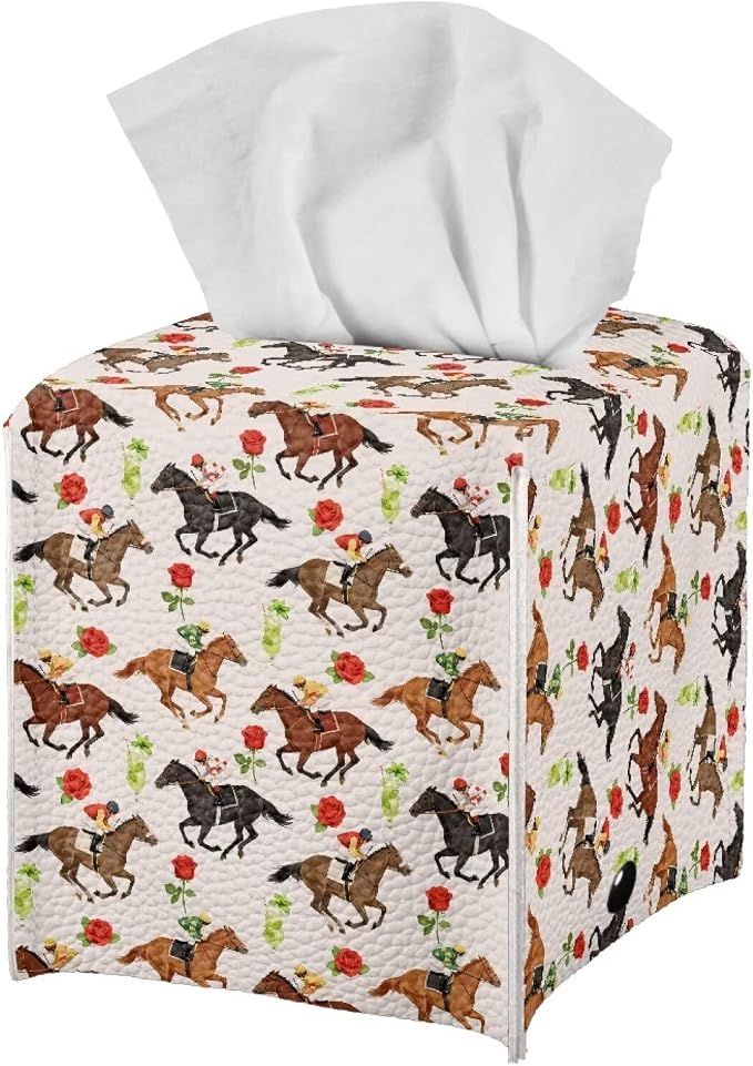 Racing Horse Flower Portable Tissue Box Holder, Lightweight PU Leather Square - Image 2