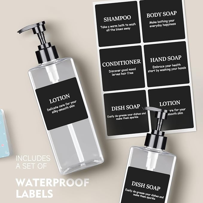 Clear Refillable Plastic Pump Bottle Dispenser Set - Image 4