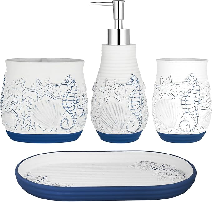 Beach Theme Bathroom Accessory Sets 4PCS Bathroom Accessories Set Complete by Unknown