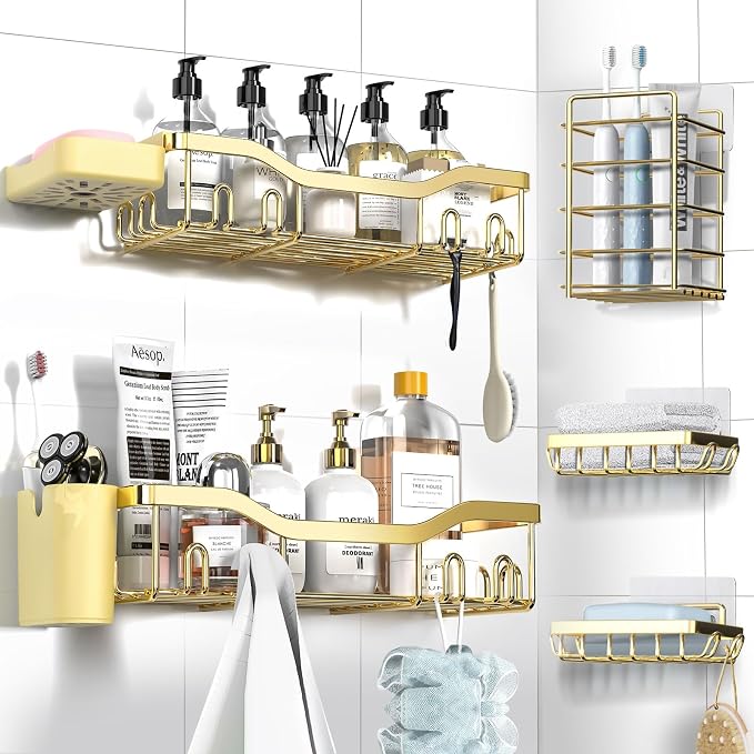 Shower Caddy Adhesive Shower Organizer 7-Pack, Rustproof Stainless Steel by OrganizeYourHomeEssentials