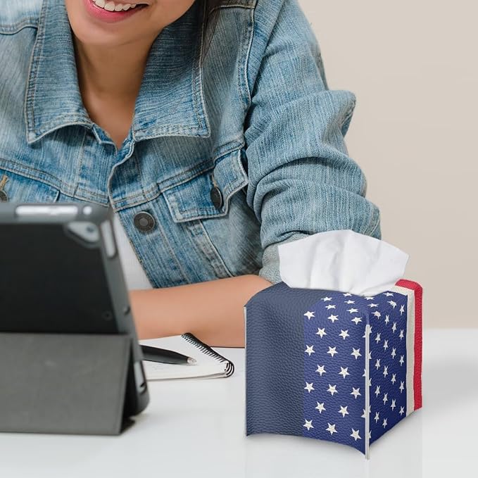 American Flag Tissue Box Holder Stylish Leather Square Tissue Box Cover - Image 6