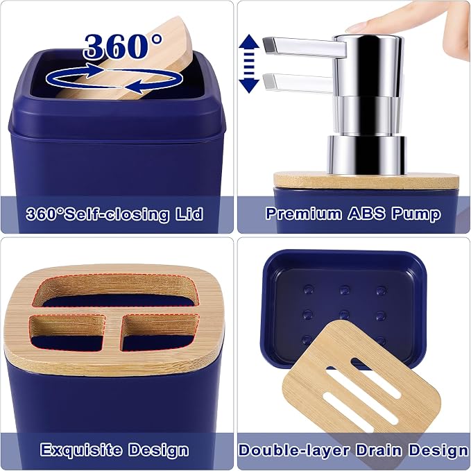 Bathroom Accessories Set, 9 Piece Navy Blue Bathroom Accessory Set - Image 2