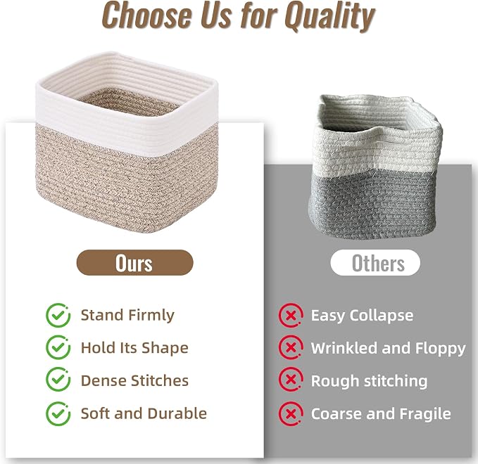 3 Pack Cube Storage Bin, 9”x9”x7” Cotton Rope Woven Baskets - Image 9