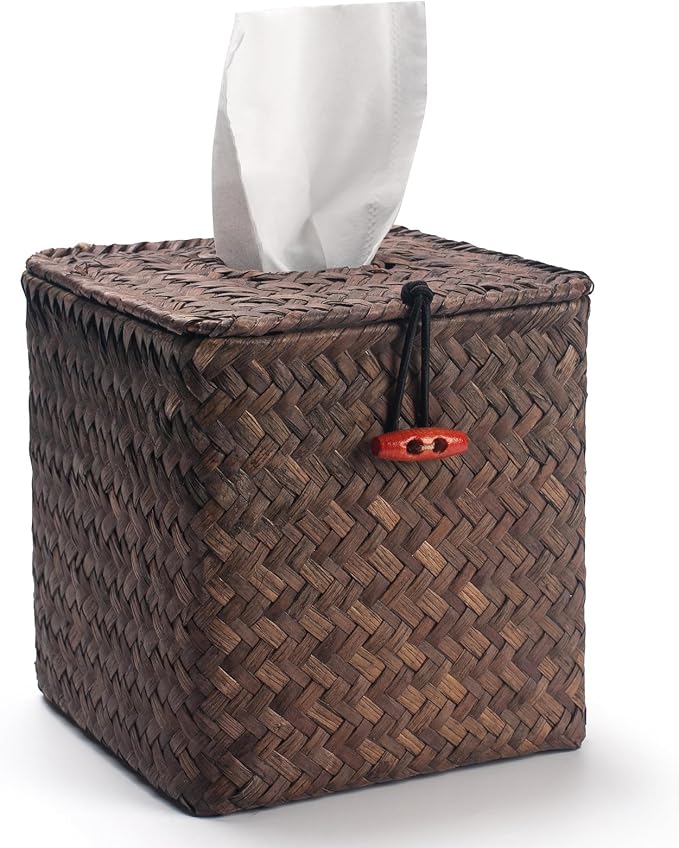 Seagrass Square Tissue Box Cover Woven Napkin Holder Decorative by DECRAFTS