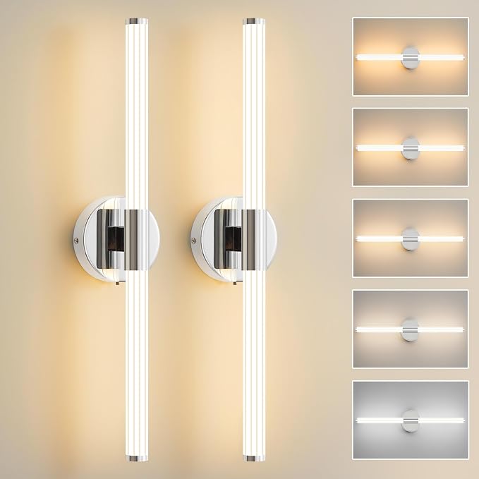 Bathroom Wall Sconces Set of 2 Hardwired, Dimmable 5CCT LED Bathroom Light by Gednbo