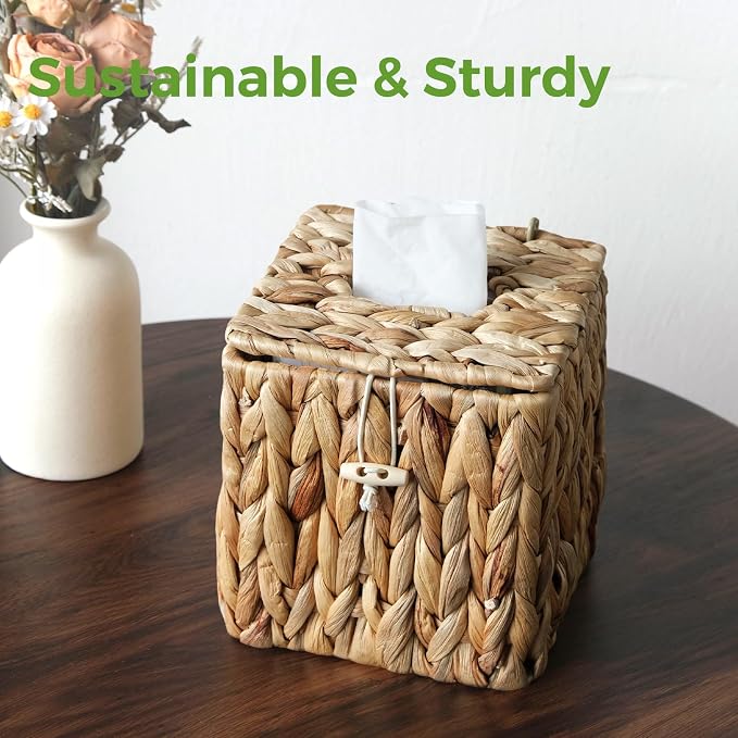 Rattan Tissue Box Cover with Lid, Wicker Tissue Box Holder Square, Hand Woven - Image 7