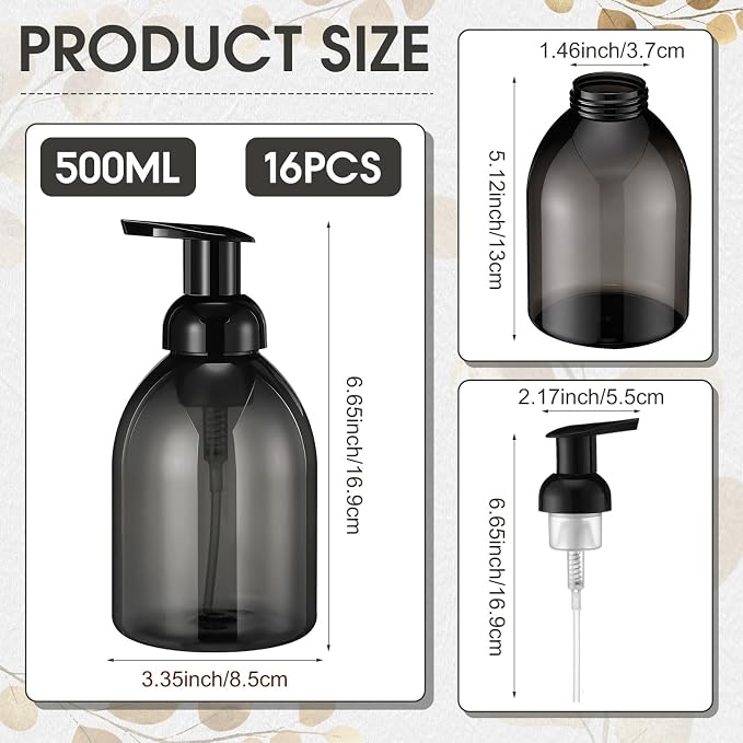 Uiifan 16 Pcs 17 oz Black Foaming Soap Dispenser Refillable Foam Pump Bottle - Image 2
