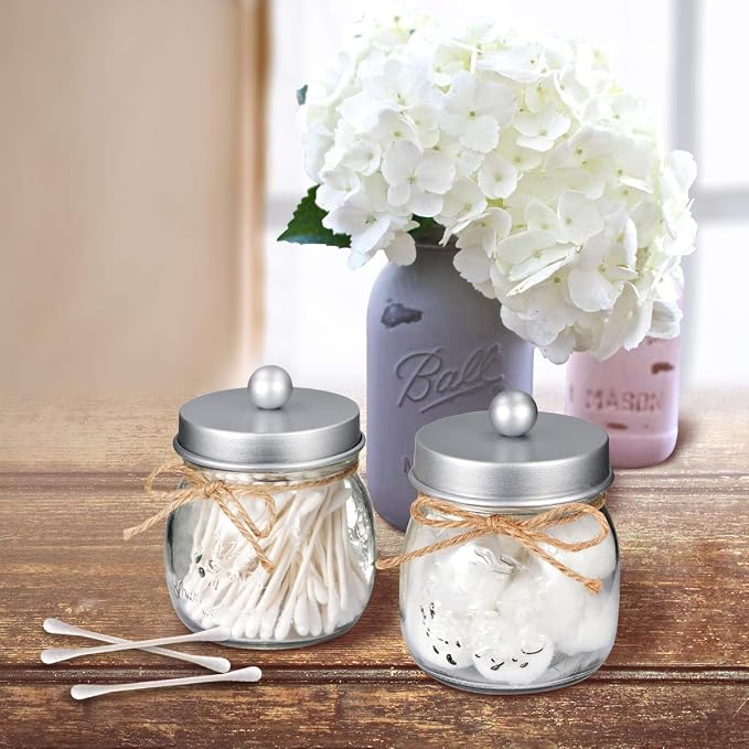 SheeChung 2 Pack Qtip Holder for Bathroom, Cotton Swab Holders, Cute Mason Jars - Image 4