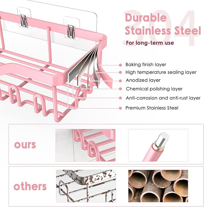 Shower Caddy Adhesive Shower Organizer 8-Pack, Rustproof Stainless Steel - Image 3