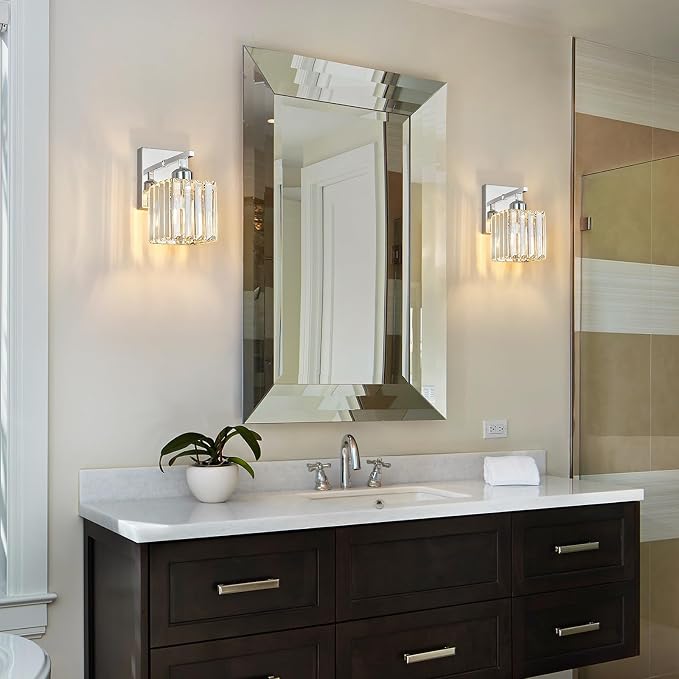 Modern Wall Sconce Set of Two Indoor Wall Lamp Chrome Wall Sconces Crystal Wall - Image 6