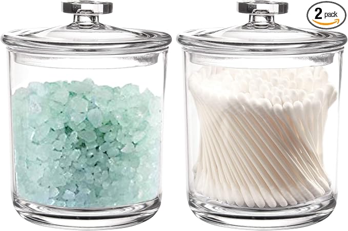 Youngever 2 Pack 15 Ounce Clear Plastic Apothecary Jars, Qtip Holder, Cotton by Youngever