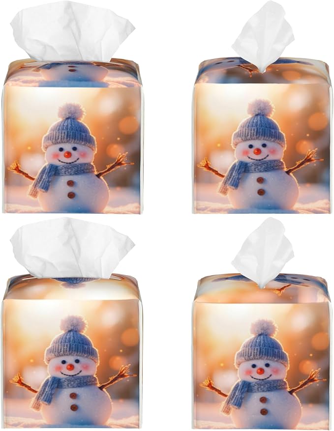 Cute Christmas Snowman Tissue Box Cover Square, Winter Christmas Snowman Tissue - Image 2