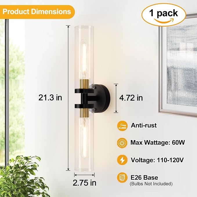 Black and Gold Wall Sconce, Bathroom Sconces Wall Lighting - Image 4