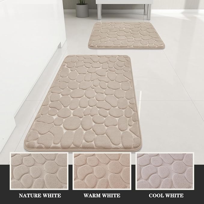 YIHOUSE Bathroom Rugs Mat Set 2 Piece Khaki, Memory Foam Bath Mats Sets - Image 5