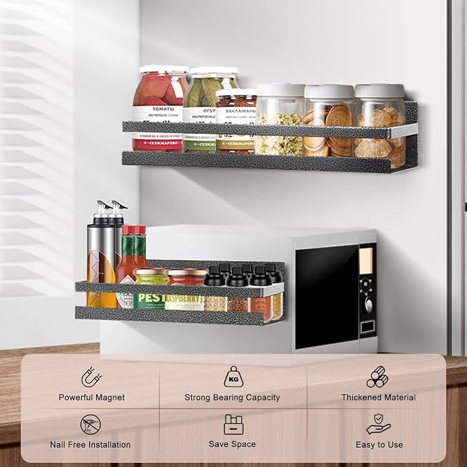 Uten Large Spice Rack for Refrigerator, 2 Pack Strong Magnetic Shelves - Image 4