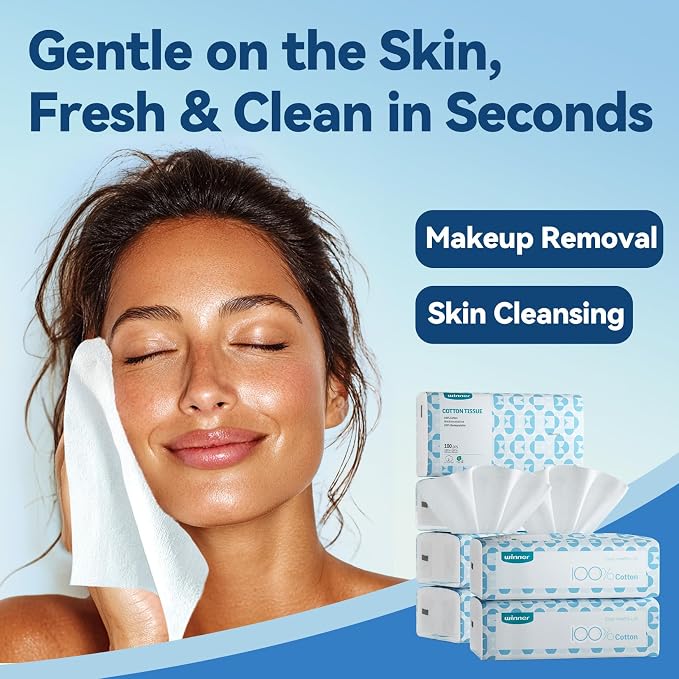 Winner Cotton Face Towels Box, 100% USDA Biobased Facial Towelettes, Disposable - Image 4