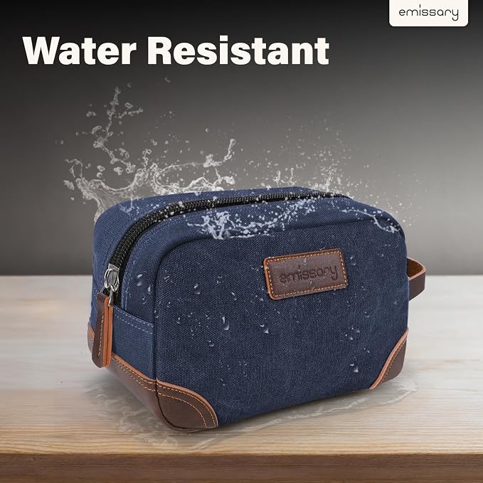 emissary Men's Toiletry Bag, Leather and Canvas Travel Toiletry Bag, Dopp Kit - Image 6