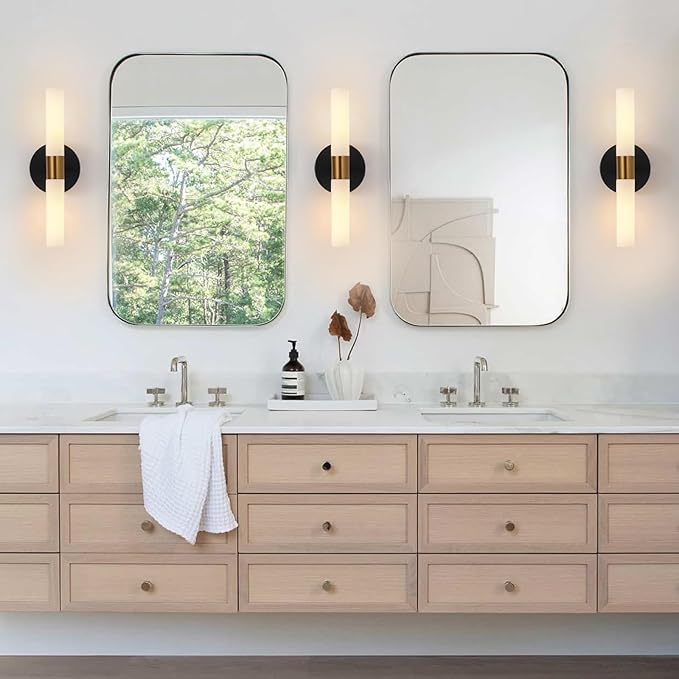 Wall Sconces Set of Two Black and Brass Lamp Sconces Lighting - Image 2