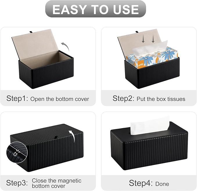 KINGFOM PU Leather Tissue Box Cover Rectangular Tissue Box Holder - Image 6