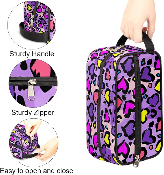 Heart Shape Leopard Skin Print Kids Toiletry Bag - Image 4